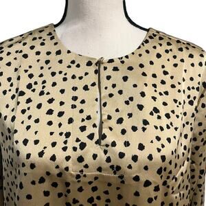 Loft NWT Women's Gold Black Cheetah Print Keyhole Blouse Sz L Career Wear